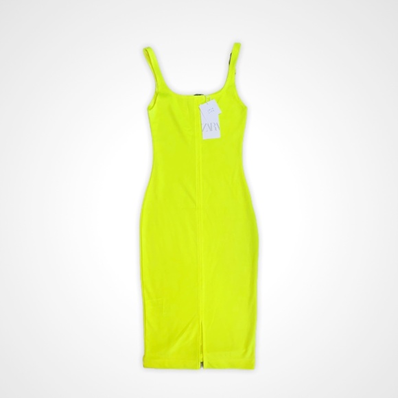 Zara Neon Yellow Bodycon Dress Small - Picture 2 of 3